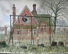 DSC02228 Rowington School shortly before it was converted to housing Jan 1988. Original painting by Arthur Lockwood